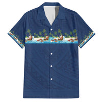 Hawaii Santa Riding Sea Turtle Family Matching Short Sleeve Bodycon Dress and Hawaiian Shirt Mele Kalikimaka Polynesian Pattern - Polynesian Pride