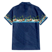Hawaii Santa Riding Sea Turtle Family Matching Short Sleeve Bodycon Dress and Hawaiian Shirt Mele Kalikimaka Polynesian Pattern - Polynesian Pride