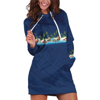 Hawaii Santa Riding Sea Turtle Hoodie Dress Mele Kalikimaka Polynesian Pattern - Polynesian Pride