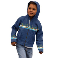 Hawaii Santa Riding Sea Turtle Kid Hoodie Mele Kalikimaka Polynesian Pattern - Polynesian Pride