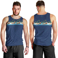 Hawaii Santa Riding Sea Turtle Men Tank Top Mele Kalikimaka Polynesian Pattern - Polynesian Pride