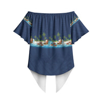 Hawaii Santa Riding Sea Turtle Off Shoulder Wrap Waist Top Mele Kalikimaka Polynesian Pattern LT01 - Polynesian Pride