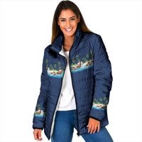 Hawaii Santa Riding Sea Turtle Padded Jacket Mele Kalikimaka Polynesian Pattern - Polynesian Pride