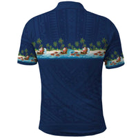 Hawaii Santa Riding Sea Turtle Polo Shirt Mele Kalikimaka Polynesian Pattern - Polynesian Pride