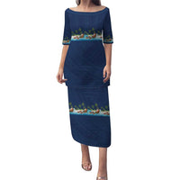 Hawaii Santa Riding Sea Turtle Puletasi Mele Kalikimaka Polynesian Pattern - Polynesian Pride