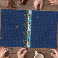 Hawaii Santa Riding Sea Turtle Puzzle Mele Kalikimaka Polynesian Pattern - Polynesian Pride