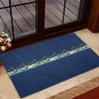 Hawaii Santa Riding Sea Turtle Rubber Doormat Mele Kalikimaka Polynesian Pattern - Polynesian Pride