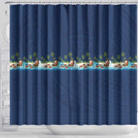 Hawaii Santa Riding Sea Turtle Shower Curtain Mele Kalikimaka Polynesian Pattern - Polynesian Pride