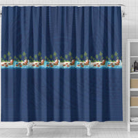 Hawaii Santa Riding Sea Turtle Shower Curtain Mele Kalikimaka Polynesian Pattern - Polynesian Pride