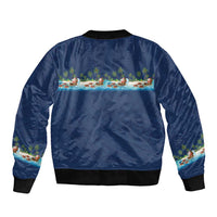 Hawaii Santa Riding Sea Turtle Sleeve Zip Bomber Jacket Mele Kalikimaka Polynesian Pattern - Polynesian Pride