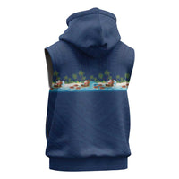Hawaii Santa Riding Sea Turtle Sleeveless Hoodie Mele Kalikimaka Polynesian Pattern - Polynesian Pride