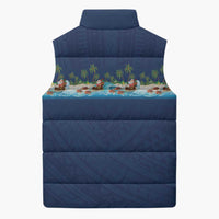 Hawaii Santa Riding Sea Turtle Sleeveless Puffer Jacket Mele Kalikimaka Polynesian Pattern - Polynesian Pride
