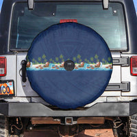 Hawaii Santa Riding Sea Turtle Spare Tire Cover Mele Kalikimaka Polynesian Pattern - Polynesian Pride