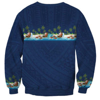 Hawaii Santa Riding Sea Turtle Sweatshirt Mele Kalikimaka Polynesian Pattern - Polynesian Pride