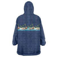 Hawaii Santa Riding Sea Turtle Wearable Blanket Hoodie Mele Kalikimaka Polynesian Pattern - Polynesian Pride