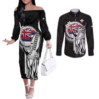Personalized Hawaii King Kamehameha Couples Matching Off The Shoulder Long Sleeve Dress and Long Sleeve Button Shirt Flag Polynesian Pattern
