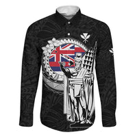 Personalized Hawaii King Kamehameha Family Matching Off The Shoulder Long Sleeve Dress and Hawaiian Shirt Flag Polynesian Pattern LT01 Dad's Shirt - Long Sleeve Black - Polynesian Pride