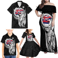 Personalized Hawaii King Kamehameha Family Matching Off Shoulder Maxi Dress and Hawaiian Shirt Flag Polynesian Pattern LT01 - Polynesian Pride