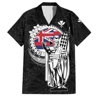 Personalized Hawaii King Kamehameha Family Matching Off Shoulder Maxi Dress and Hawaiian Shirt Flag Polynesian Pattern LT01 Dad's Shirt - Short Sleeve Black - Polynesian Pride