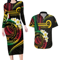 Vanuatu Independence Day Couples Matching Long Sleeve Bodycon Dress and Hawaiian Shirt Yumi 45th Hapi Indipendens Dei LT01