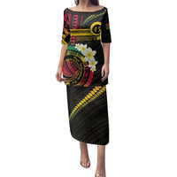 Vanuatu Independence Day Family Matching Puletasi and Hawaiian Shirt Yumi 45th Hapi Indipendens Dei LT01 Mom's Dress Black - Polynesian Pride