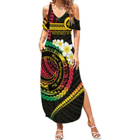 Vanuatu Independence Day Family Matching Summer Maxi Dress and Hawaiian Shirt Yumi 45th Hapi Indipendens Dei LT01 Mom's Dress Black - Polynesian Pride