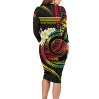 Vanuatu Independence Day Long Sleeve Bodycon Dress Yumi 46th Hapi Indipendens Dei LT01 - Polynesian Pride