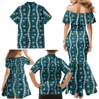 Pikake Maile Tiare Lei Family Matching Mermaid Dress and Hawaiian Shirt Polu Lauhala Pattern LT01 - Polynesian Pride