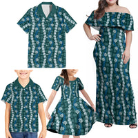 Pikake Maile Tiare Lei Family Matching Off Shoulder Maxi Dress and Hawaiian Shirt Polu Lauhala Pattern LT01 - Polynesian Pride