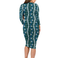 Pikake Maile Tiare Lei Long Sleeve Bodycon Dress Polu Lauhala Pattern