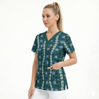 Pikake Maile Tiare Lei Scrub Top Polu Lauhala Pattern
