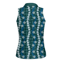 Pikake Maile Tiare Lei Women Sleeveless Polo Shirt Polu Lauhala Pattern LT01 - Polynesian Pride