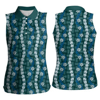 Pikake Maile Tiare Lei Women Sleeveless Polo Shirt Polu Lauhala Pattern LT01 - Polynesian Pride
