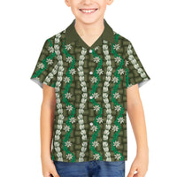 Pikake Maile Tiare Lei Family Matching Off Shoulder Maxi Dress and Hawaiian Shirt Omaomao Lauhala Pattern LT01 Son's Shirt Green - Polynesian Pride