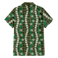 Pikake Maile Tiare Lei Family Matching Off Shoulder Short Dress and Hawaiian Shirt Omaomao Lauhala Pattern LT01 - Polynesian Pride