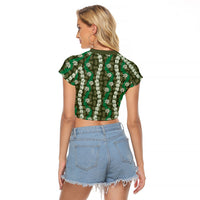 Pikake Maile Tiare Lei Raglan Cropped T Shirt Omaomao Lauhala Pattern LT01 - Polynesian Pride