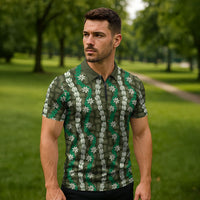 Pikake Maile Tiare Lei Zipper Polo Shirt Omaomao Lauhala Pattern