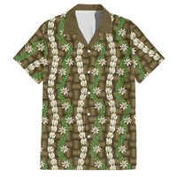 Pikake Maile Tiare Lei Family Matching Off The Shoulder Long Sleeve Dress and Hawaiian Shirt Natural Lauhala Pattern LT01 Dad's Shirt - Short Sleeve Brown - Polynesian Pride