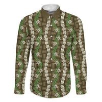 Pikake Maile Tiare Lei Family Matching Off Shoulder Maxi Dress and Hawaiian Shirt Natural Lauhala Pattern LT01 Dad's Shirt - Long Sleeve Brown - Polynesian Pride