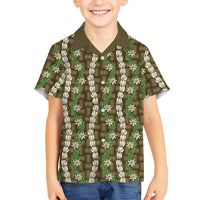 Pikake Maile Tiare Lei Family Matching Off Shoulder Short Dress and Hawaiian Shirt Natural Lauhala Pattern LT01 Son's Shirt Brown - Polynesian Pride