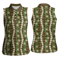 Pikake Maile Tiare Lei Women Sleeveless Polo Shirt Natural Lauhala Pattern LT01 - Polynesian Pride