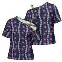Pikake Maile Tiare Lei Cross Shoulder Shirt Poni Lauhala Pattern