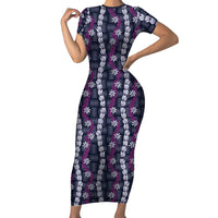Pikake Maile Tiare Lei Family Matching Short Sleeve Bodycon Dress and Hawaiian Shirt Poni Lauhala Pattern LT01 Mom's Dress Purple - Polynesian Pride