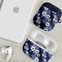 Hawaiian Hibiscus Tribal Floral Blue AirPods Case Polynesian Tapa Pattern - Polynesian Pride