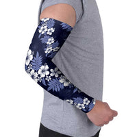 Hawaiian Hibiscus Tribal Floral Blue Arm Sleeves Polynesian Tapa Pattern - Polynesian Pride