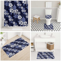 Hawaiian Hibiscus Tribal Floral Blue Bathroom Set Polynesian Tapa Pattern - Polynesian Pride