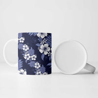 Hawaiian Hibiscus Tribal Floral Blue Ceramic Mug Polynesian Tapa Pattern - Polynesian Pride