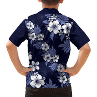 Hawaiian Hibiscus Tribal Floral Blue Family Matching Off The Shoulder Long Sleeve Dress and Hawaiian Shirt Polynesian Tapa Pattern - Polynesian Pride