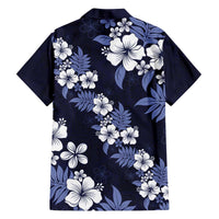 Hawaiian Hibiscus Tribal Floral Blue Family Matching Off The Shoulder Long Sleeve Dress and Hawaiian Shirt Polynesian Tapa Pattern - Polynesian Pride