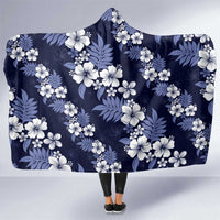 Hawaiian Hibiscus Tribal Floral Blue Hooded Blanket Polynesian Tapa Pattern - Polynesian Pride